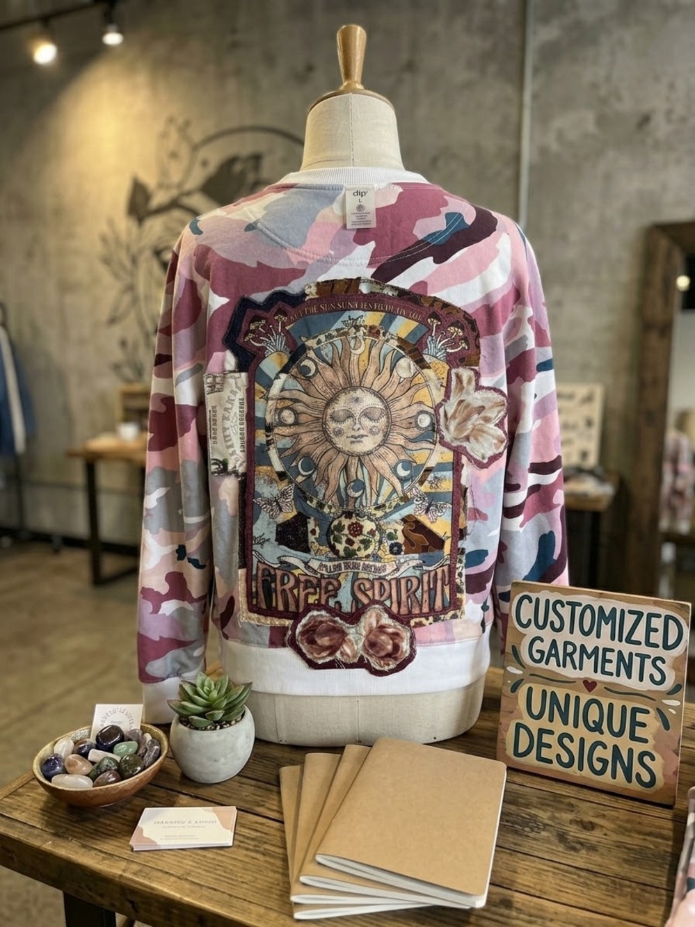 dip Pink Camo 'Free Spirit' Graphic Crewneck Sweatshirt